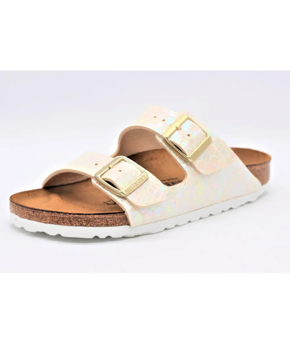 Mules | Sandales Et Nu-Pieds | L'Empreinte Chaussures BIRKENSTOCK ARIZONA SHINY SNAKE Cream